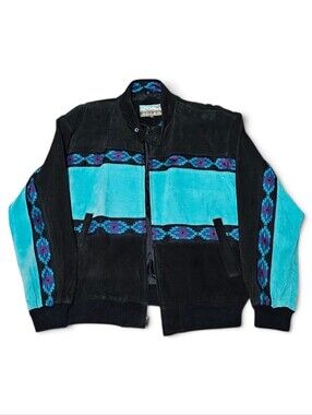 Adler Vintage 90s Suede Leather Bomber Jacket Southwestern Aztec Western Size XL